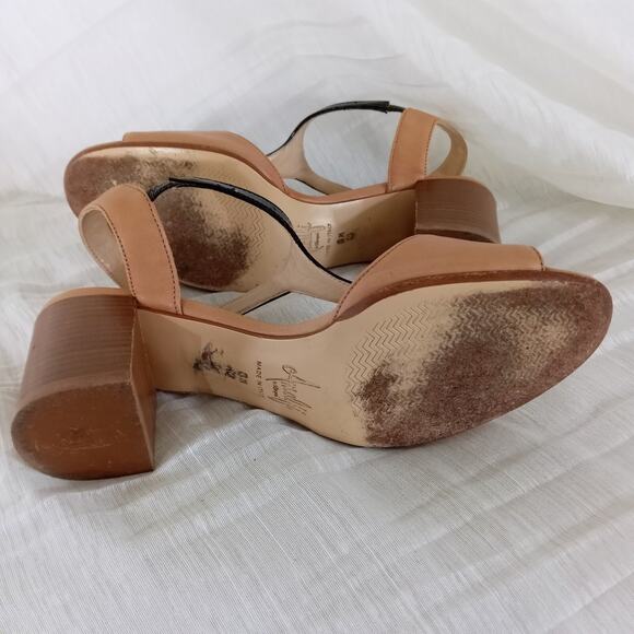 RANGONI Amalfi Italy Leather Sandals 8.5 Open Toe T-Strap Shoes Brown Black - Picture 5 of 7